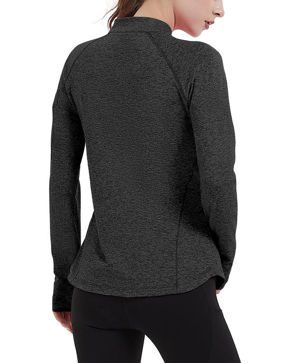 Women's 1/4 Zip Long Sleeve Running Shirts Thumb Holes Quick Dry Workout Athletic Pullover Tops with Zipper Pockets